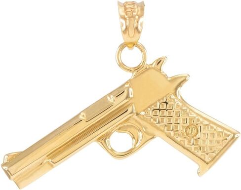 Men's Fine Jewelry Solid 10k Yellow Gold Pistol Gun Necklace Pendant in Kuwait