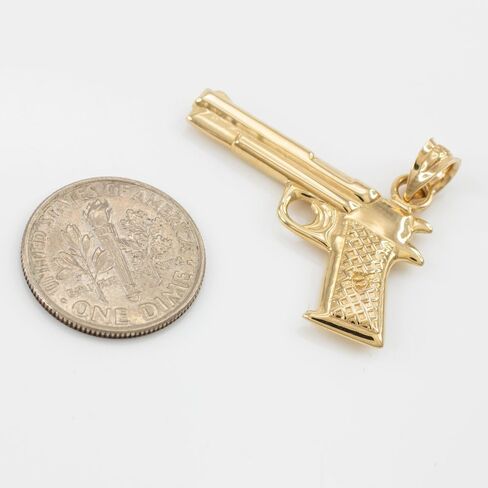 Men's Fine Jewelry Solid 10k Yellow Gold Pistol Gun Necklace Pendant in Kuwait
