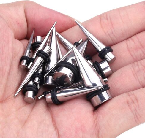 BodyJ4You 38PC Gauges Kit Ear Stretching Aftercare Jojoba Oil Saline Spray | Single Flare Tunnel Plugs Expander Tapers | Multicolor Surgical Steel | Natural Recovery Solution Set in Kuwait