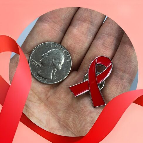 250 قطعة من دبابيس الشريط الاحمر للتوعية باليوم العالمي للايدز وامراض القلب، لوازم اسبوعية بشريط احمر، مصنوعة من خليط معدني من الستيل بدون احجار كريمة, سبيكة صلب, بدون أحجار كريمة in Kuwait