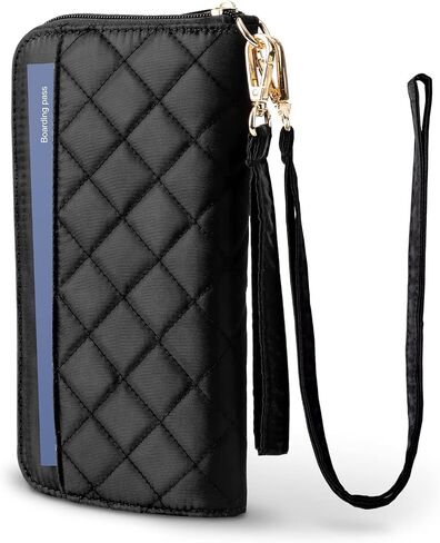 Passport Holder Wallet Family Travel Lightweight Portable Document Organizer RFID Blocking Bag for Men Women with Passport and Vaccine Card Holder Combo Case (Black) in Saudi Arabia