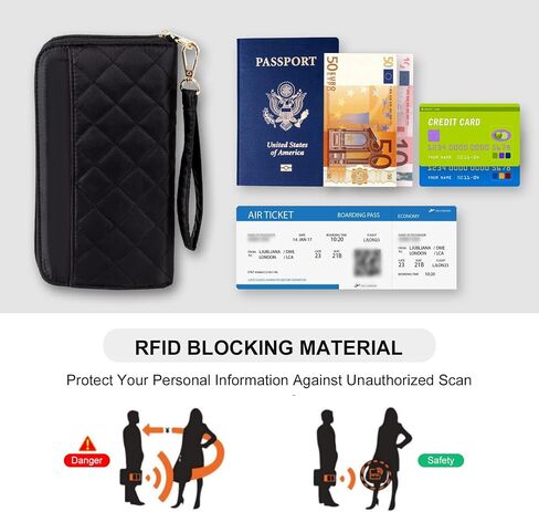 Passport Holder Wallet Family Travel Lightweight Portable Document Organizer RFID Blocking Bag for Men Women with Passport and Vaccine Card Holder Combo Case (Black) in Saudi Arabia