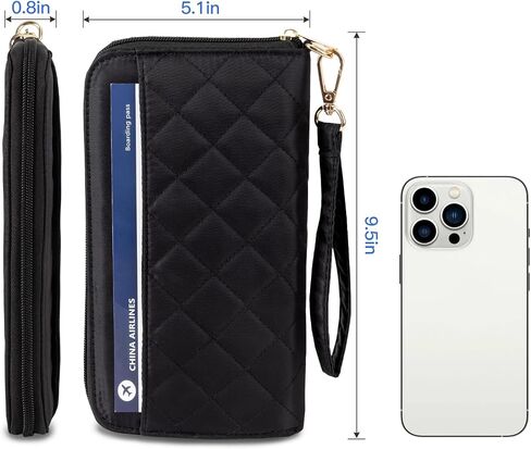Passport Holder Wallet Family Travel Lightweight Portable Document Organizer RFID Blocking Bag for Men Women with Passport and Vaccine Card Holder Combo Case (Black) in Saudi Arabia