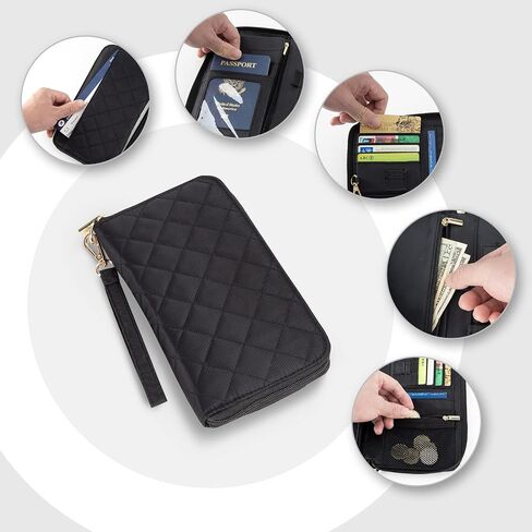 Passport Holder Wallet Family Travel Lightweight Portable Document Organizer RFID Blocking Bag for Men Women with Passport and Vaccine Card Holder Combo Case (Black) in Saudi Arabia