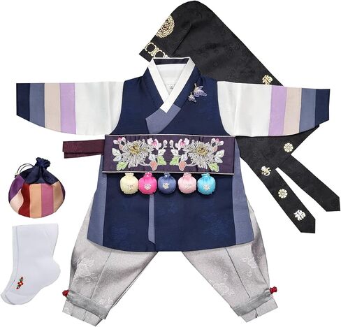 hanbok store Hanbok Boy Baby Korea Traditional Clothing Dol First Birthday Party 1 Age OSNA01, Navy, Medium in Saudi Arabia