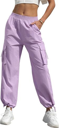 Women's High Waisted Cargo Pants Baggy Trendy Hiking Parachute Pants with Pockets Y2K Cargo Trousers Drawstring Ankles in Saudi Arabia