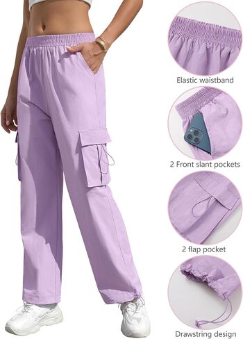 Women's High Waisted Cargo Pants Baggy Trendy Hiking Parachute Pants with Pockets Y2K Cargo Trousers Drawstring Ankles in Saudi Arabia