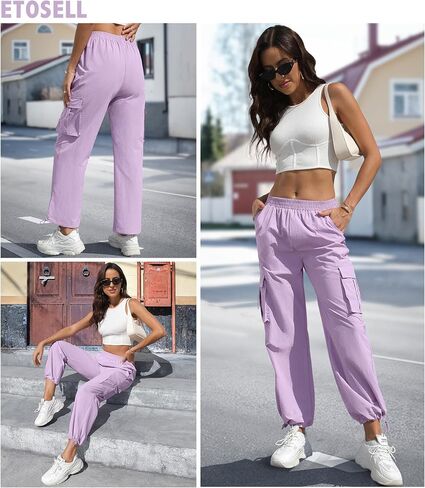 Women's High Waisted Cargo Pants Baggy Trendy Hiking Parachute Pants with Pockets Y2K Cargo Trousers Drawstring Ankles in Saudi Arabia