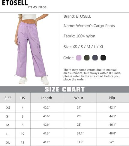 Women's High Waisted Cargo Pants Baggy Trendy Hiking Parachute Pants with Pockets Y2K Cargo Trousers Drawstring Ankles in Saudi Arabia