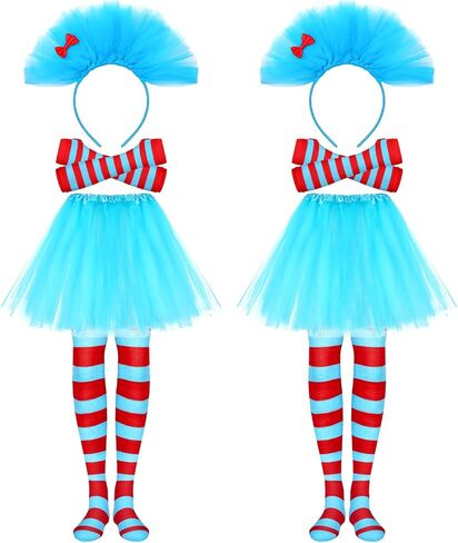 Therwen 8 Pcs Blue Tulle Tutu Costume Set Tutu Skirt Headband Leggings Long Arm Warmer Gloves for Halloween in Saudi Arabia