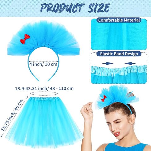 Therwen 8 Pcs Blue Tulle Tutu Costume Set Tutu Skirt Headband Leggings Long Arm Warmer Gloves for Halloween in Saudi Arabia