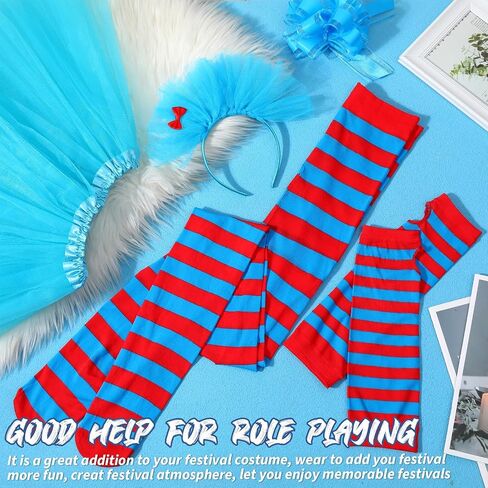 Therwen 8 Pcs Blue Tulle Tutu Costume Set Tutu Skirt Headband Leggings Long Arm Warmer Gloves for Halloween in Saudi Arabia