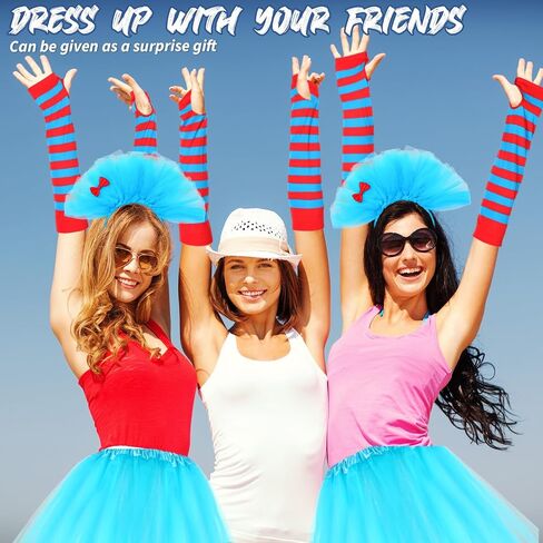 Therwen 8 Pcs Blue Tulle Tutu Costume Set Tutu Skirt Headband Leggings Long Arm Warmer Gloves for Halloween in Saudi Arabia