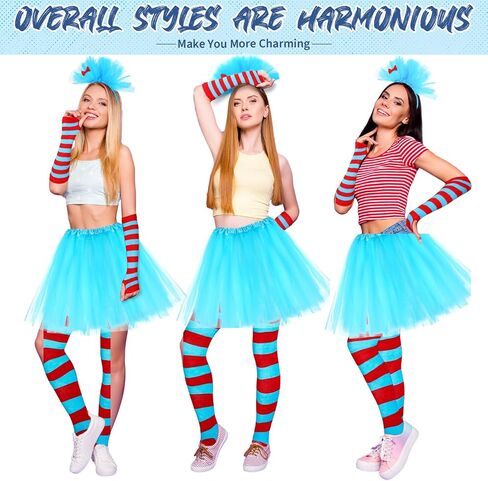 Therwen 8 Pcs Blue Tulle Tutu Costume Set Tutu Skirt Headband Leggings Long Arm Warmer Gloves for Halloween in Saudi Arabia