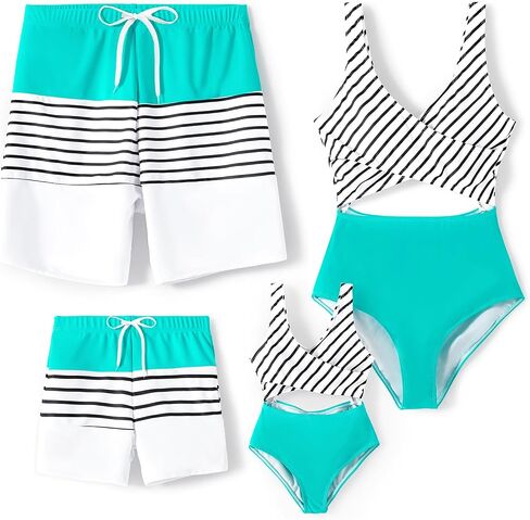 PATPAT Family Matching Swimsuits Swimwear Set for Couples Newest Mommy and Me Striped Spliced Bathing One-Piece Swimsuits in Kuwait