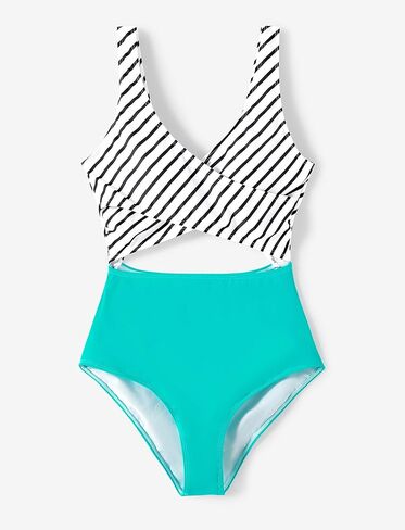 PATPAT Family Matching Swimsuits Swimwear Set for Couples Newest Mommy and Me Striped Spliced Bathing One-Piece Swimsuits in Kuwait