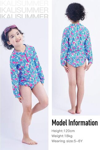 ملابس سباحة IKALI للفتيات بأكمام طويلة مكونة من 3 قطع ملابس سباحة Flamingo للأطفال مجموعة حماية من الطفح الجلدي للشاطئ in Kuwait