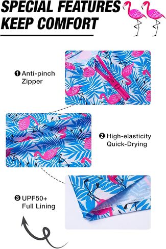 ملابس سباحة IKALI للفتيات بأكمام طويلة مكونة من 3 قطع ملابس سباحة Flamingo للأطفال مجموعة حماية من الطفح الجلدي للشاطئ in Kuwait