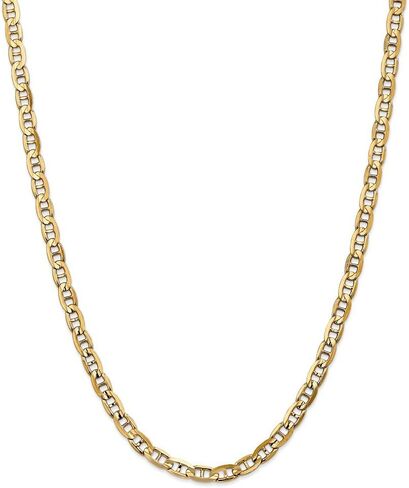 Solid 14k Yellow Gold 5.25mm Concave Anchor Mariner Chain Necklace - with Secure Lobster Lock Clasp - in Saudi Arabia