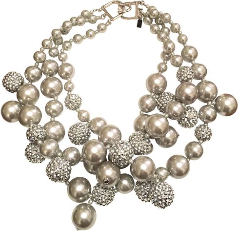 Kenneth Jay Lane-3 Row Silver/Gray Beads Necklace with Pave Crystal Balls Accents in Saudi Arabia