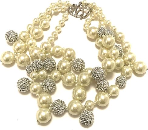 Kenneth Jay Lane-3 Row Silver/Gray Beads Necklace with Pave Crystal Balls Accents in Saudi Arabia