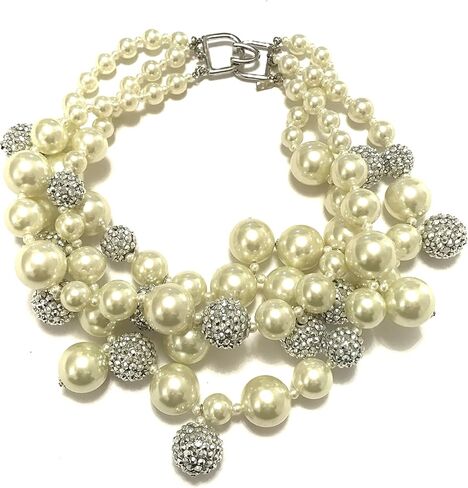 Kenneth Jay Lane-3 Row Silver/Gray Beads Necklace with Pave Crystal Balls Accents in Saudi Arabia