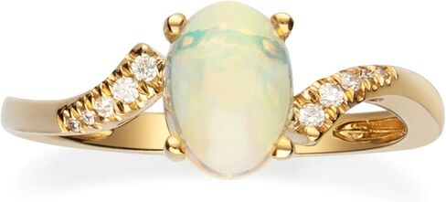 Gin & Grace 10K Yellow Gold Natural Ethiopian Opal Ring with Real Diamonds for women | Ethically, authentically & organically sourced (Oval) shaped opal hand-crafted jewelry for her | Opal Ring for women in Saudi Arabia