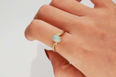 Gin & Grace 10K Yellow Gold Natural Ethiopian Opal Ring with Real Diamonds for women | Ethically, authentically & organically sourced (Oval) shaped opal hand-crafted jewelry for her | Opal Ring for women in Saudi Arabia