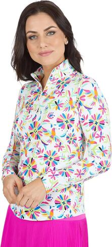 IBKUL Athleisure Wear Sun Protective UPF 50+ Icefil Cooling Tech Estela Print Long Sleeve Mock Neck Top – 10484 White Multi Estela S in Saudi Arabia