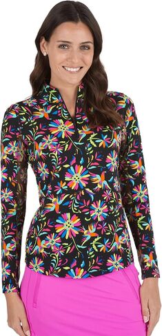 IBKUL Athleisure Wear Sun Protective UPF 50+ Icefil Cooling Tech Estela Print Long Sleeve Mock Neck Top – 10484 White Multi Estela S in Saudi Arabia