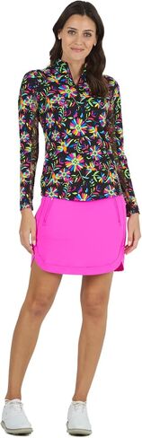 IBKUL Athleisure Wear Sun Protective UPF 50+ Icefil Cooling Tech Estela Print Long Sleeve Mock Neck Top – 10484 White Multi Estela S in Saudi Arabia