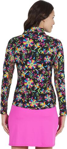 IBKUL Athleisure Wear Sun Protective UPF 50+ Icefil Cooling Tech Estela Print Long Sleeve Mock Neck Top – 10484 White Multi Estela S in Saudi Arabia
