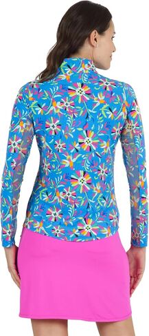 IBKUL Athleisure Wear Sun Protective UPF 50+ Icefil Cooling Tech Estela Print Long Sleeve Mock Neck Top – 10484 White Multi Estela S in Saudi Arabia