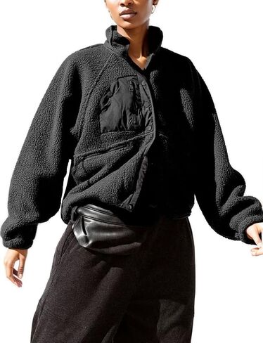 QIBABU Womens Fuzzy Fleece Jacket Long Sleeve Winter Short Coats Warm Button Down Sherpa Fleece Jackets Shacket in Saudi Arabia