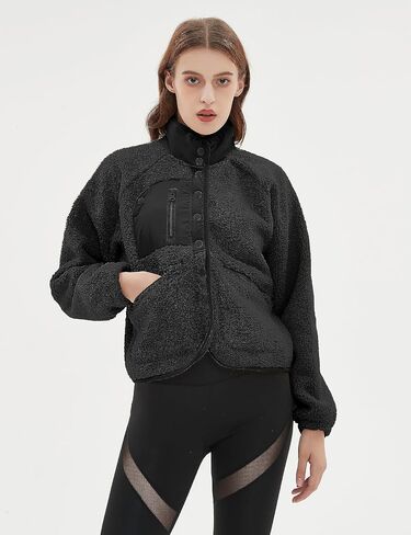 QIBABU Womens Fuzzy Fleece Jacket Long Sleeve Winter Short Coats Warm Button Down Sherpa Fleece Jackets Shacket in Saudi Arabia