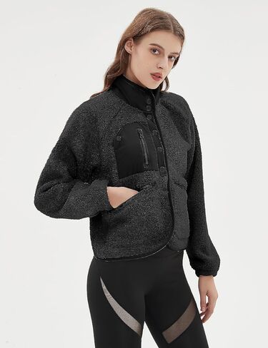 QIBABU Womens Fuzzy Fleece Jacket Long Sleeve Winter Short Coats Warm Button Down Sherpa Fleece Jackets Shacket in Saudi Arabia