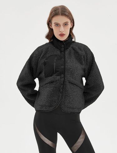 QIBABU Womens Fuzzy Fleece Jacket Long Sleeve Winter Short Coats Warm Button Down Sherpa Fleece Jackets Shacket in Saudi Arabia