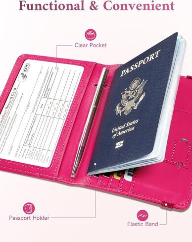 حامل جواز السفر Mymazn وحامل بطاقات اللقاح كومبو RFID، محفظة سفر رفيعة مع فتحة لبطاقة اللقاح، محفظة جواز السفر من الجلد الطبيعي الفاخر للرجال والنساء (أسود) in Kuwait