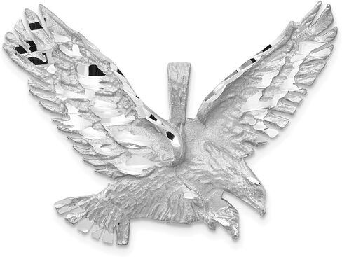 Solid 14k White Gold Diamond-cut Eagle Pendant Charm - 30mm x 39mm in Saudi Arabia