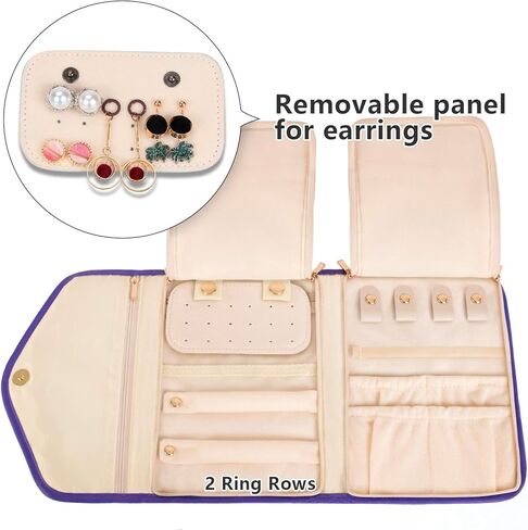 حقيبة تنظيم مجوهرات السفر من تيموي، بكرة مجوهرات قابلة للطي، حقيبة تخزين مجوهرات مبطنة للقلادة والأقراط والأساور والخواتم، أرجواني- حقيبة فقط in Kuwait