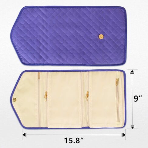 حقيبة تنظيم مجوهرات السفر من تيموي، بكرة مجوهرات قابلة للطي، حقيبة تخزين مجوهرات مبطنة للقلادة والأقراط والأساور والخواتم، أرجواني- حقيبة فقط in Kuwait