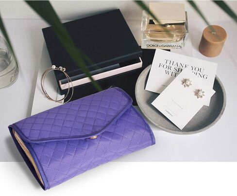 حقيبة تنظيم مجوهرات السفر من تيموي، بكرة مجوهرات قابلة للطي، حقيبة تخزين مجوهرات مبطنة للقلادة والأقراط والأساور والخواتم، أرجواني- حقيبة فقط in Kuwait