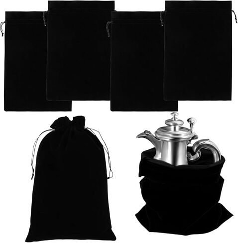 حقيبة حافظة فضية من تاكباك، 4 قطع أكياس تخزين فضية مضادة للتشويه، أكياس قماش قماشية مقاس 9 × 12 بوصة لحماية اللوحة الفضية والمجوهرات والأواني الفضية وسوار الساعة وأدوات المائدة من البقع والصدأ الباهت in Kuwait