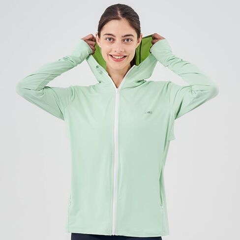 Commollis UPF 70+ Women's Sun Protection Hoodie Jacket Long Sleeve Hooded Active Shirts Outdoor Zip Running Athletic Hiking Jacket - Mint Green/S in Saudi Arabia