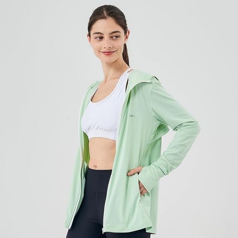 Commollis UPF 70+ Women's Sun Protection Hoodie Jacket Long Sleeve Hooded Active Shirts Outdoor Zip Running Athletic Hiking Jacket - Mint Green/S in Saudi Arabia