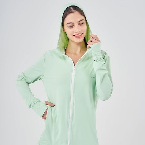 Commollis UPF 70+ Women's Sun Protection Hoodie Jacket Long Sleeve Hooded Active Shirts Outdoor Zip Running Athletic Hiking Jacket - Mint Green/S in Saudi Arabia