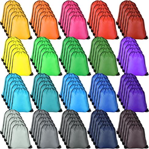 Queekay 200 Pack Drawstring Backpack Bulk Drawstring Bags 20 Colors Draw String Bags Nylon Cinch Bag Sackpack for Helping Homeless Beggar Adult Team Building Kids School Activities Church Giving in Saudi Arabia