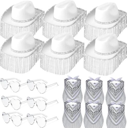 18 قطعة حجر الراين العروس قبعة راعية البقر وراعية البقر العازبة عصابات مجموعة بلينغ الماس هامش قبعة رعاة البقر للنساء in Kuwait