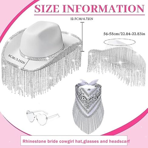 18 قطعة حجر الراين العروس قبعة راعية البقر وراعية البقر العازبة عصابات مجموعة بلينغ الماس هامش قبعة رعاة البقر للنساء in Kuwait
