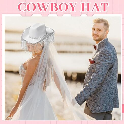 18 قطعة حجر الراين العروس قبعة راعية البقر وراعية البقر العازبة عصابات مجموعة بلينغ الماس هامش قبعة رعاة البقر للنساء in Kuwait